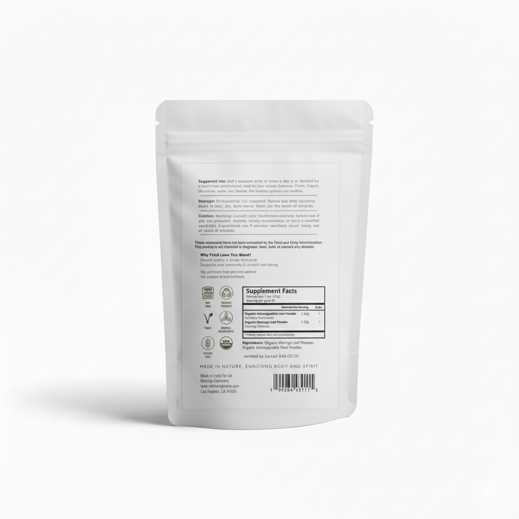 Organic Moringa & Ashwagandha Powder – Adaptogenic Superfood for Stress & Energy 4oz USDA Organic, Non-GMO