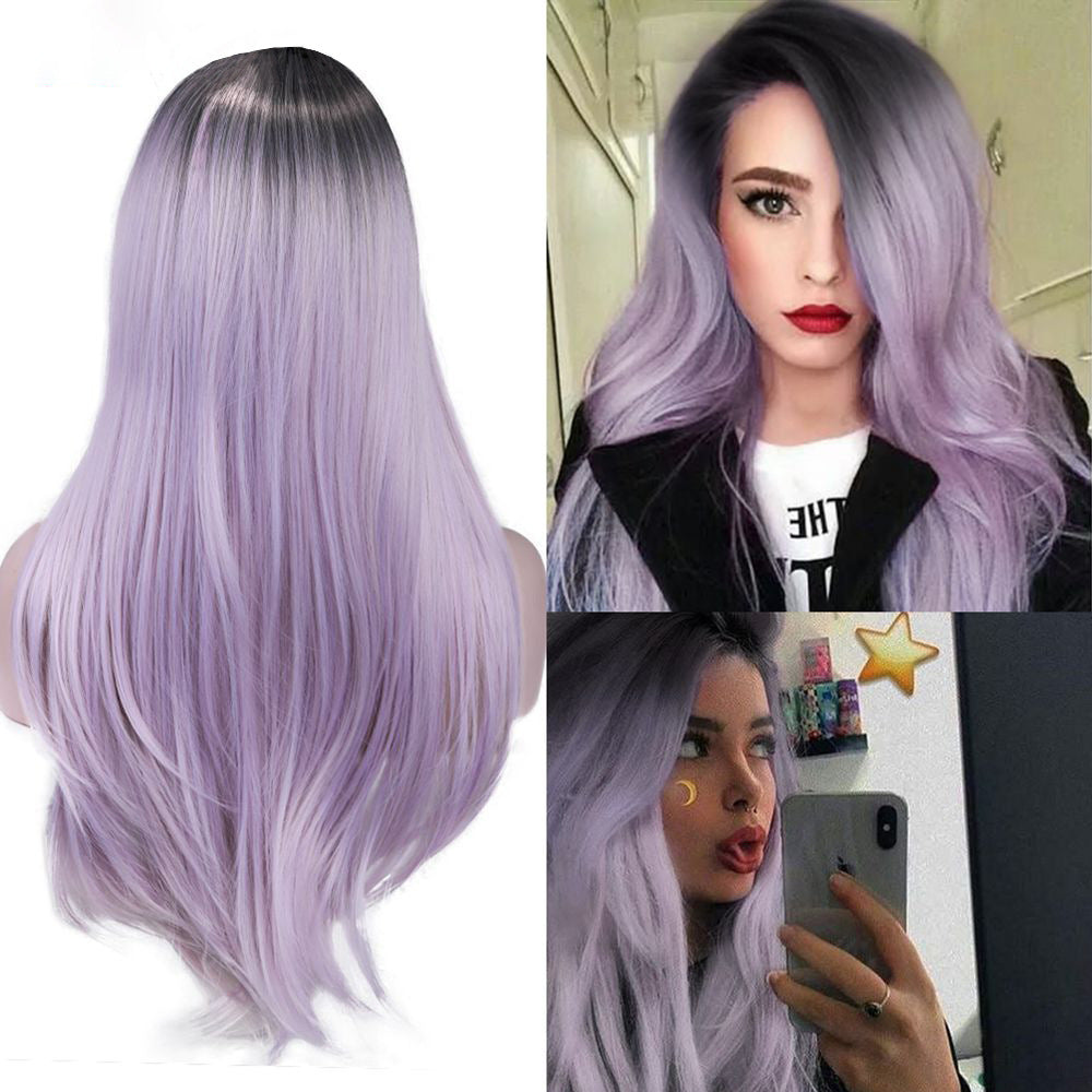 Grass Green Long Straight Synthetic Fiber Wig