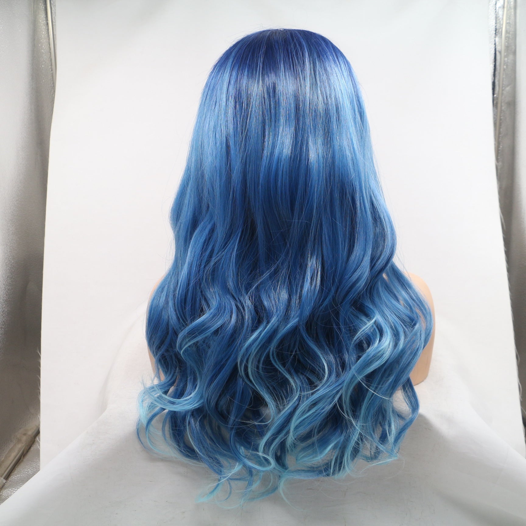 Long Curly Blue Front Lace Wig