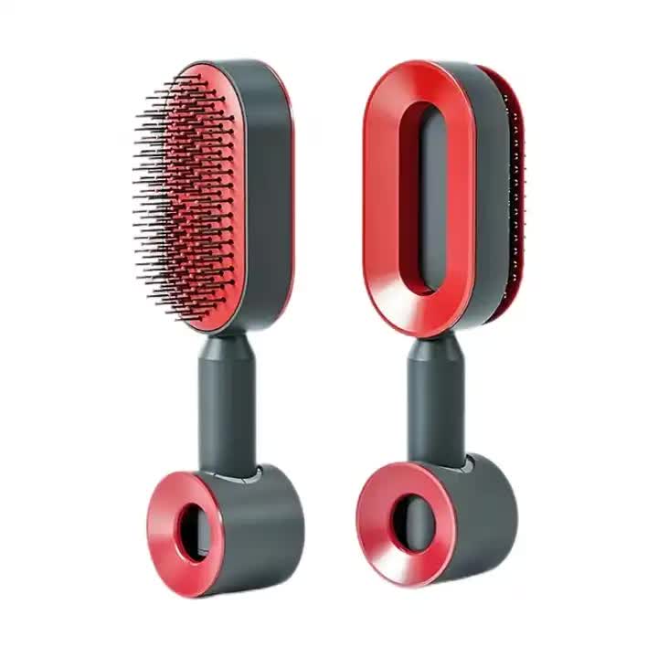 NNEDSZ Self-Cleaning Hair Brush with One-Click Release | Massage Cushion Design, Anti-Frizz and Detangling Brush(red)