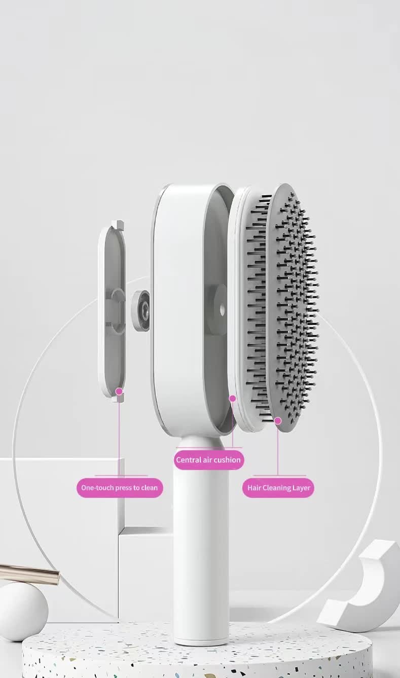 NNEDSZ Self-Cleaning Hair Brush with One-Click Release | Massage Cushion Design, Anti-Frizz and Detangling Brush(red)