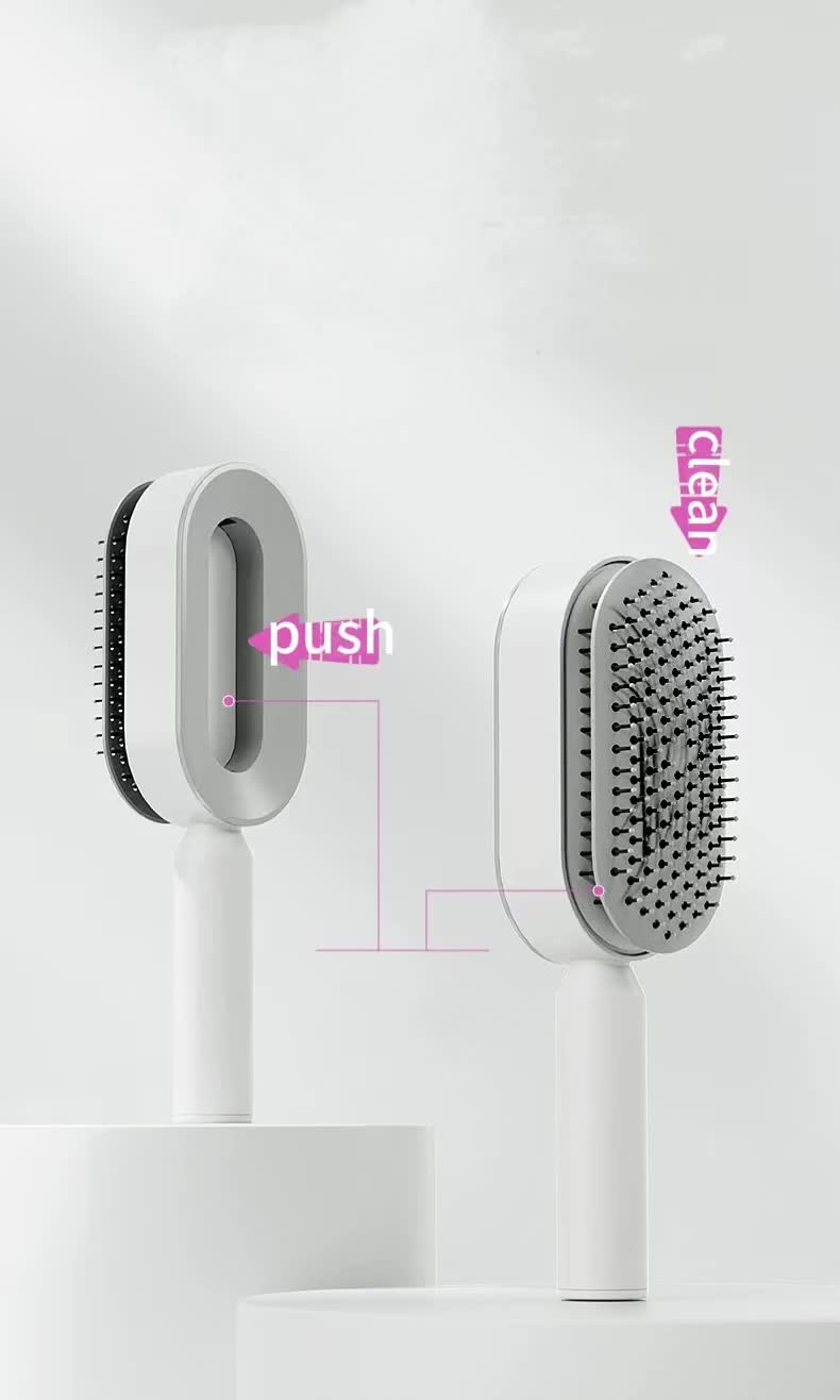 NNEDSZ Self-Cleaning Hair Brush with One-Click Release | Massage Cushion Design, Anti-Frizz and Detangling Brush(red)