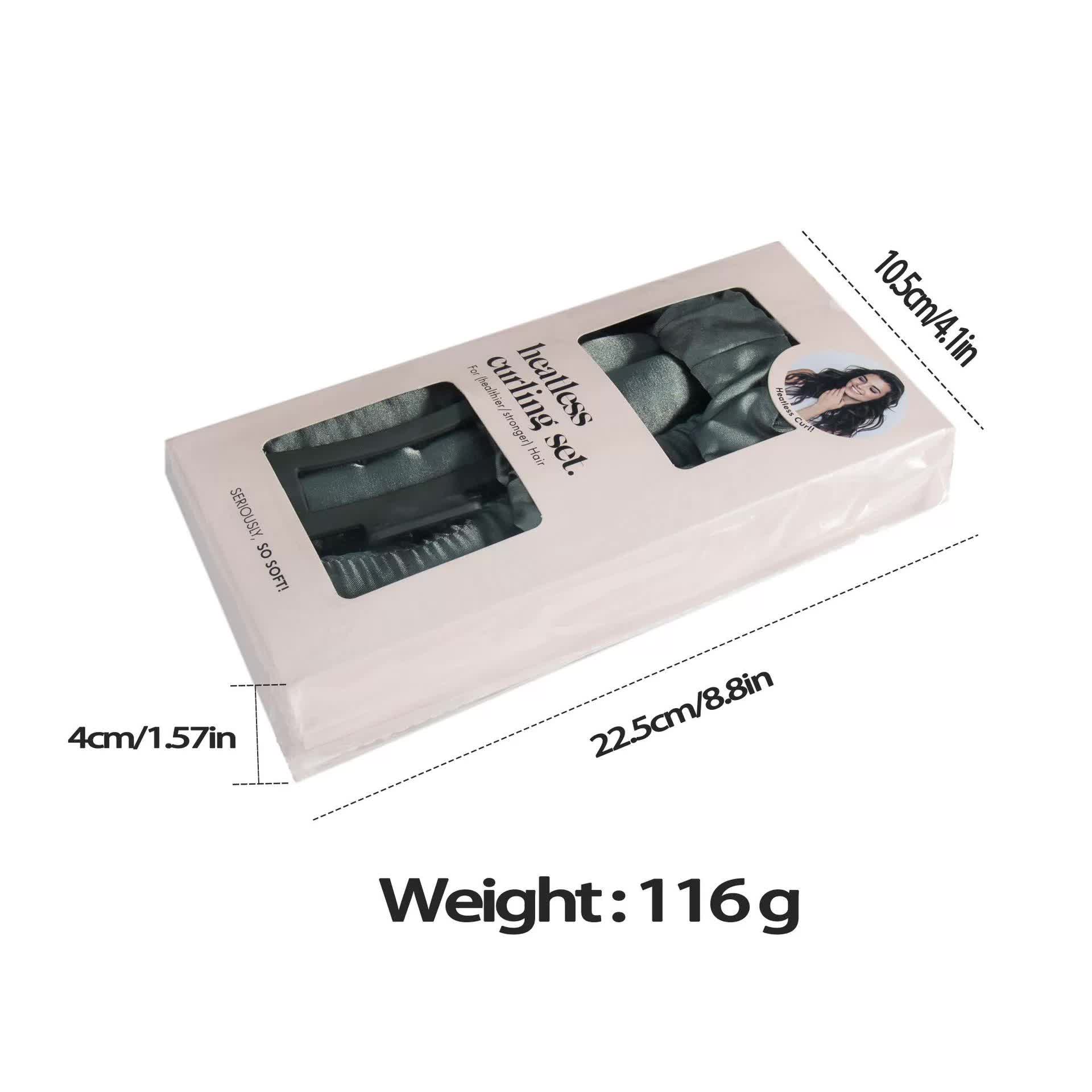 NNEDSZ 5PCS Gray Heatless Hair Curling Set with Scrunchie and Hair Clip - Silk Curling Ribbon